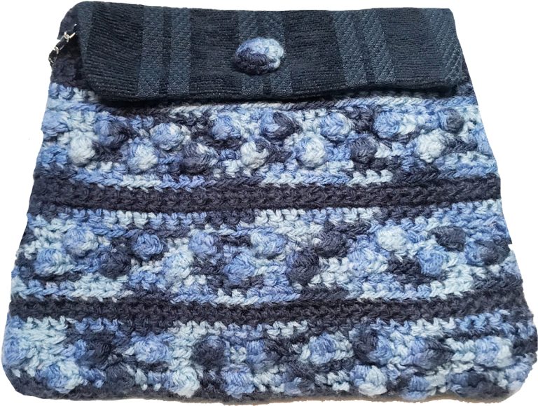 Bolso de Lana  Jaspeada Azul tejido a Rayas a Ganchillo