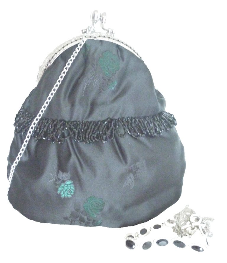 Bolso de Boquilla Seda Negra con Fleco