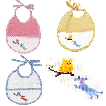 Baberos Bordados a Mano Buho y Perro