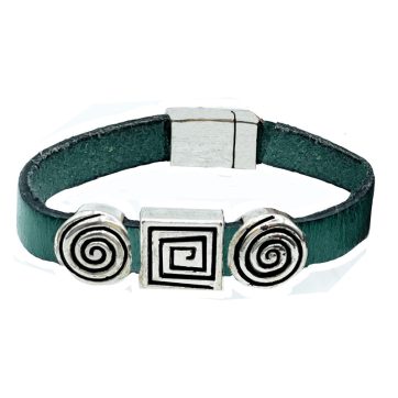 Pulsera de Cuero con Espirales y Cierre de Imán - Verde hierba