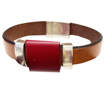 Pulsera de Cuero con Madera y cierre de Iman - marrón