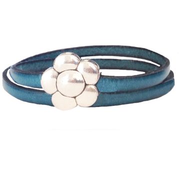 Pulsera de Cuero con Flor y Cierre de Imán. - Verde hierba