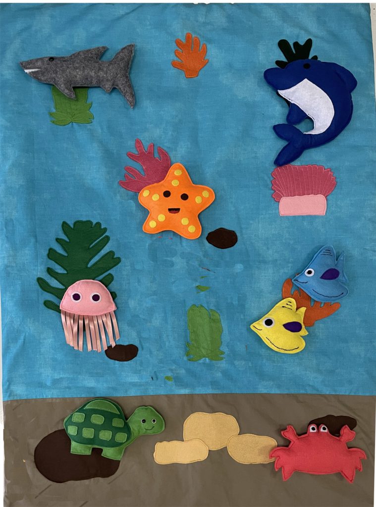 Colcha-Manta-Alfombra Guateada con Apliques de Mar con 8 Animales para Jugar