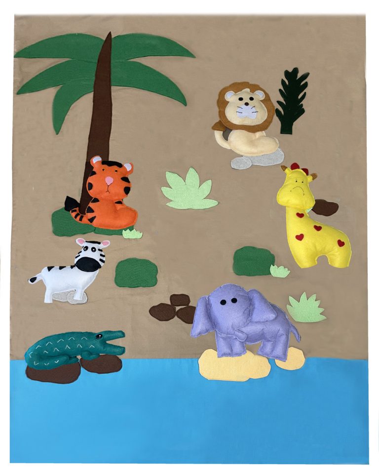 Colcha-Manta-Alfombra Guateada con Apliques de Selva y 6 Animales para Jugar