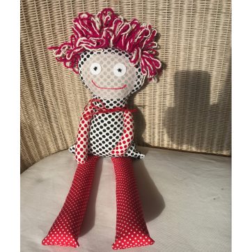 Muñeca de trapo Lola pelo negro y rojo - Rojo