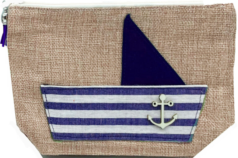 Neceser Bolsa de Aseo- Maquillaje con Aplique de Barco - Azul